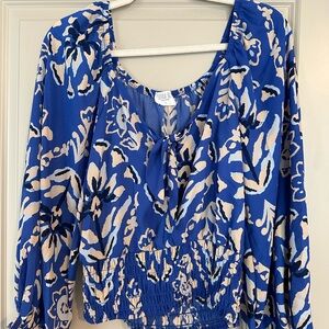 Sienna Sky Blue Tie Front Ruched Blouse